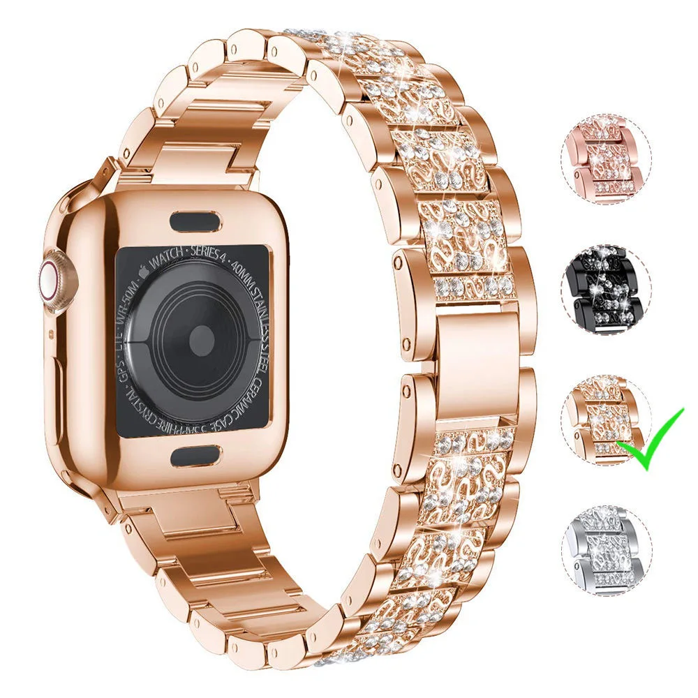 Браслет + чехол металлический ремешок для Apple Watch Series 5 40 мм 44 кольцо со стразами 38 42