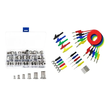 

93 Pcs Stainless Steel Riveted Nuts Kit M3/M4/M5/M6/M8/M10 & 1 Set P1036B 4mm Banana to Banana Plug Test Lead Kit