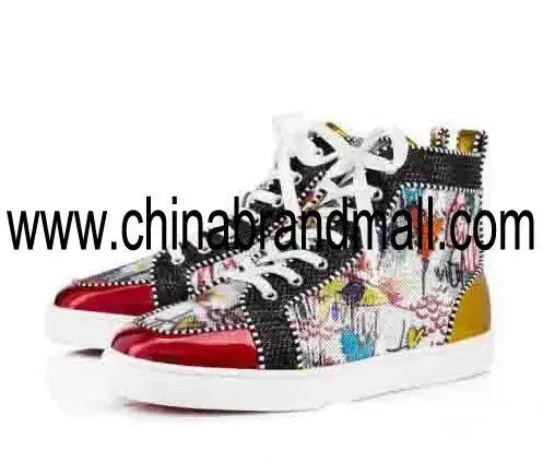 

2019 Fashion Men Women graffiti Red bottom Seakers Brand Top Quality Black Leather with Red Flats Causal shoes