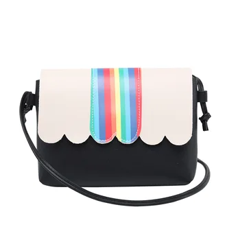 

2020 Summer Woman PU Leather Square Sling Bag Rainbow-Colored Striped Crossbody Bag Small Shoulder Bag Fashion Mobile Phone Bag