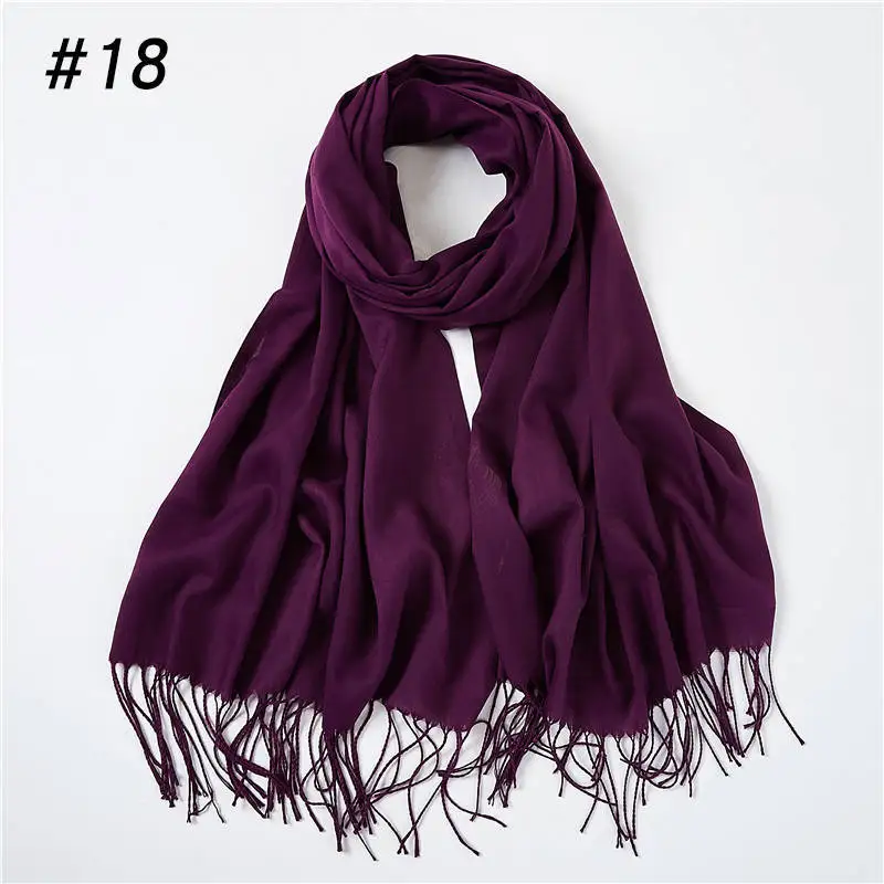 Новинка, зимний Одноцветный простой длинный кашемировый хиджаб, шарф для женщин и мужчин, большое одеяло, теплые пашмины шали и обертывания - Цвет: Dark Purple