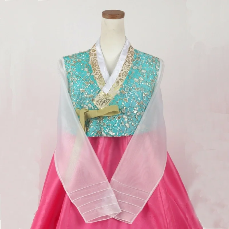 Hanbok Korean Traditional Women's Summer Long-sleeved Tulle Folk Costume Costume High-quality Handmade Tailored Tailoring