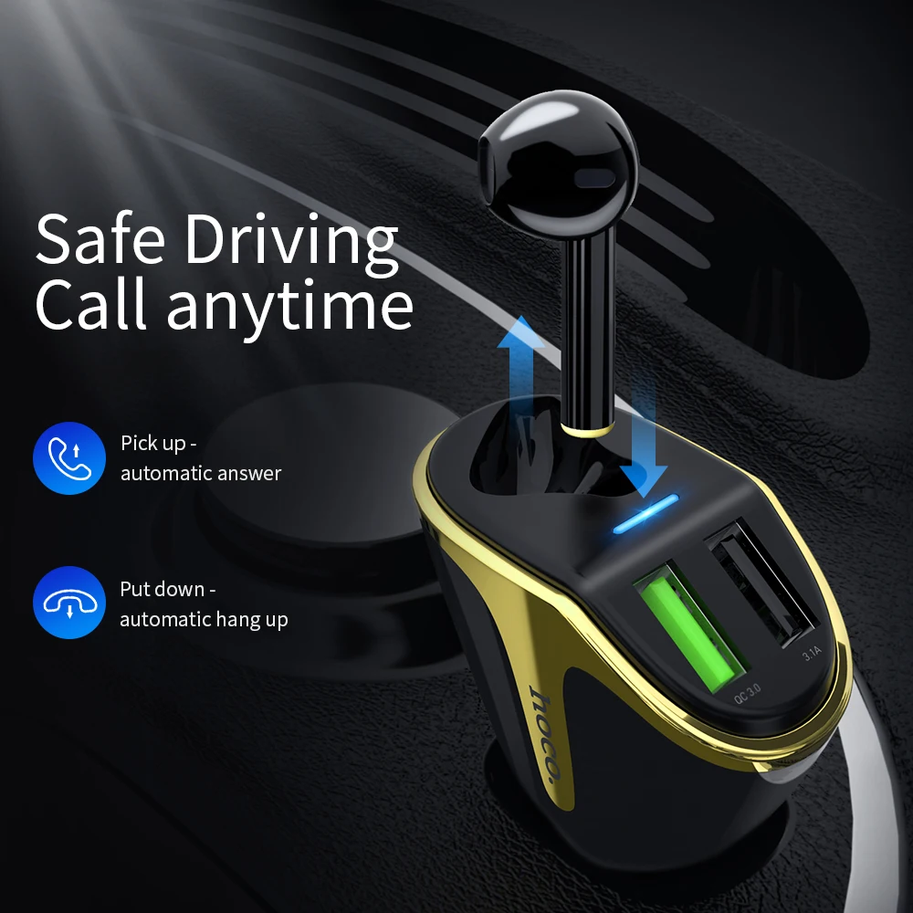 Беспроводное зарядное устройство HOCO 2 в 1 Bluetooth-наушник на одно ухо V5.0 двойной зарядное устройство USB QC2.0 QC3.0 автомобиля-Зарядное устройство для iPhone samsung Xiaomi huawei