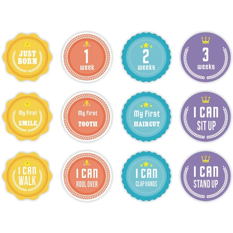 12 Pcs/Set Baby Pregnant Monthly Stickers Round Memory Recording Milestone Sticker Newborn Growth Photo Photography Props G99C newborn baby month sticker card 1 12 months growth record photo month sticker diy commemorative photo booth props holiday gift