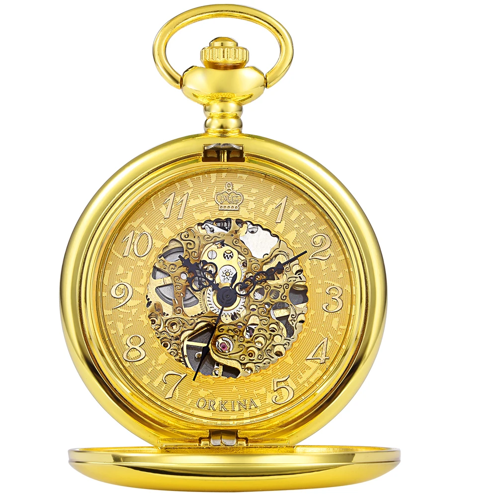 New Silver Steampunk Skeleton Mechanical Pocket Watch Men Antique Luxury Brand Necklace Pocket& Fob Watches Chain Male Clock