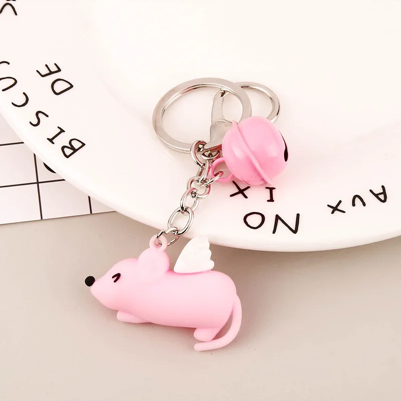 Уникальная Летающая мышь Горячая цепочка ключей резиновые силиконовые крылья животных брелок для ключей с крысой модный брелок автомобильный брелок подарок на год - Цвет: pink
