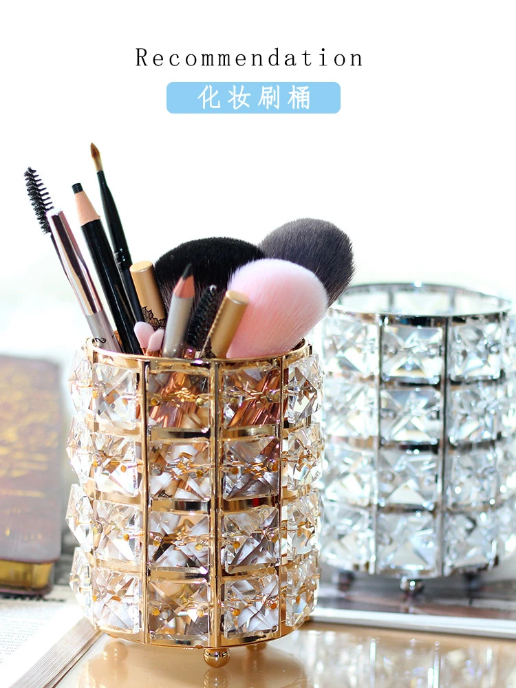 ヨーロッパグリッター結晶金属化粧ブラシ収納チューブダイヤモンド化粧品クリスタルネイルジュエリー収納ボックスオーガナイザー化粧ツール Storage Boxes Bins Aliexpress