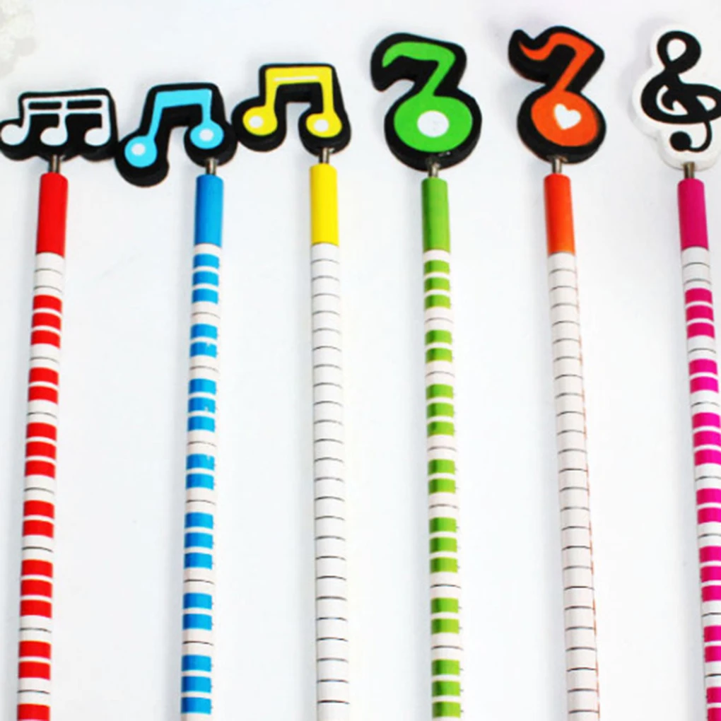 ZHUTING 6PCS Cartoon Music Notes Colorful Wooden Child Kids Students Pencils Stationery Color Random