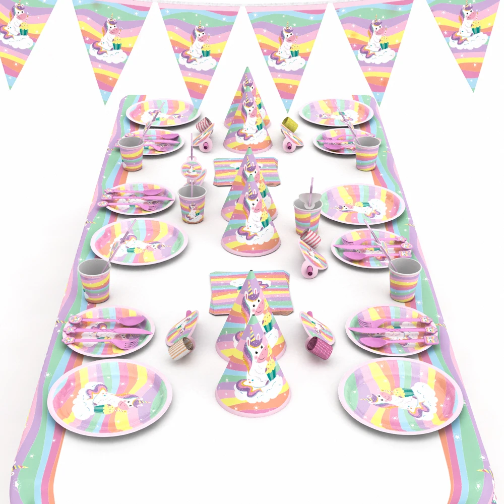 

48pcs Unicorn Party Decor Birthday Party Decoration Kids Unicorn Theme Paper Plates Napkins Cups Girl Happy Birthday Gifts Sets