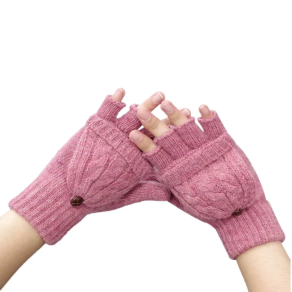 Зимние перчатки для девочек, однотонная перекрестная вязка, шерстяные перчатки без пальцев, мягкие тёплые Перчатки, варежки guantes invierno luvas de inverno