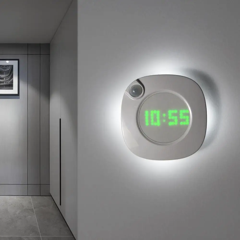 

Smart Sensor Wall clock with LED Lights , USB / AAA Battery Powered 2 colors Night Home clock , LEDs for bedroom Toilet Kitchen