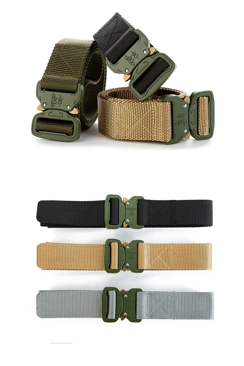 Deepeel 1pc 3.8X115/125/135cm Army Green Quick Release Buckle Head Tactical Men Belt Outdoor Woven Nylon Webbing Belt YB217