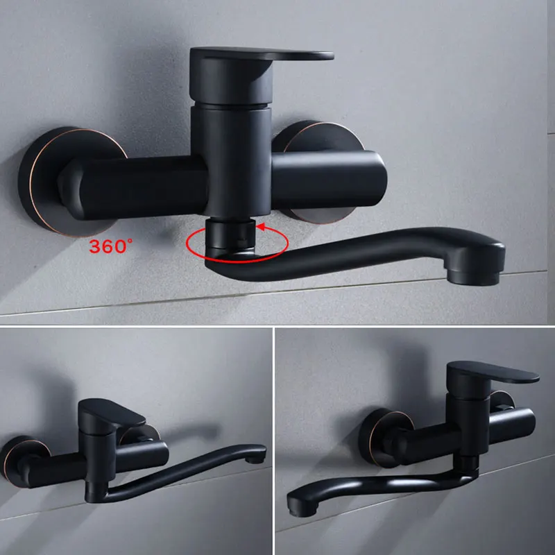 Черный с ORB душевой набор Длинный Носик 360 градусов вращения Смесители для ванны горячей холодной смесителя современный и простой