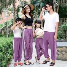 Стиль дети Фонари брюки летние Повседневное для родителей и детей, однотонные Цвет брюки спортивные эластичные одежда для родителей и ребенка анти мечети