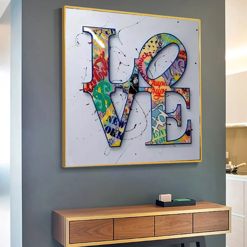 Modern Abstract Graffiti Love Wordart Canvas Painting Watercolour Poster And Prints Wall Art Pictures For Living Room Decoration Painting Calligraphy Aliexpress