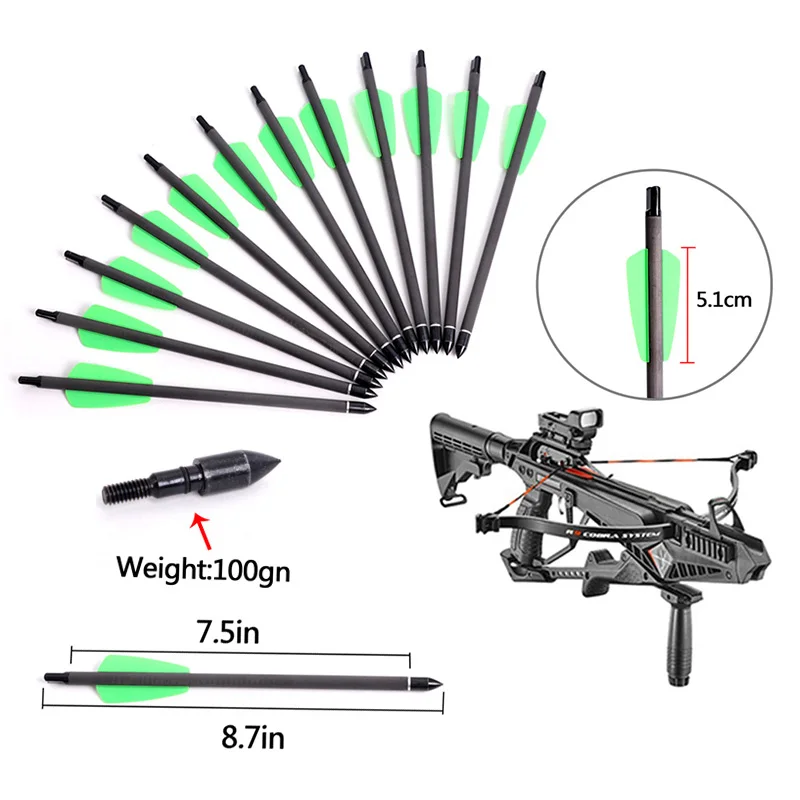 12-36pcs 7.5" Carbon Crossbow Bolts Arrow 2"Vanes Archery for COBRA SYSTEM R9 