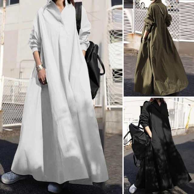 ZANZEA 2021 Vintage Button Shirt Dress Women's Autumn Sundress Long Sleeve Maxi Vestido Female Casual Bagyy Robe Femme  2