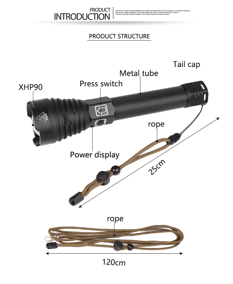 Яркий Перезаряжаемый светодиодный светильник-вспышка XHP90, мощный фонарь XHP70.2, супер водонепроницаемый фонарь с зумом, охотничий светильник, 18650 или 26650 Battey