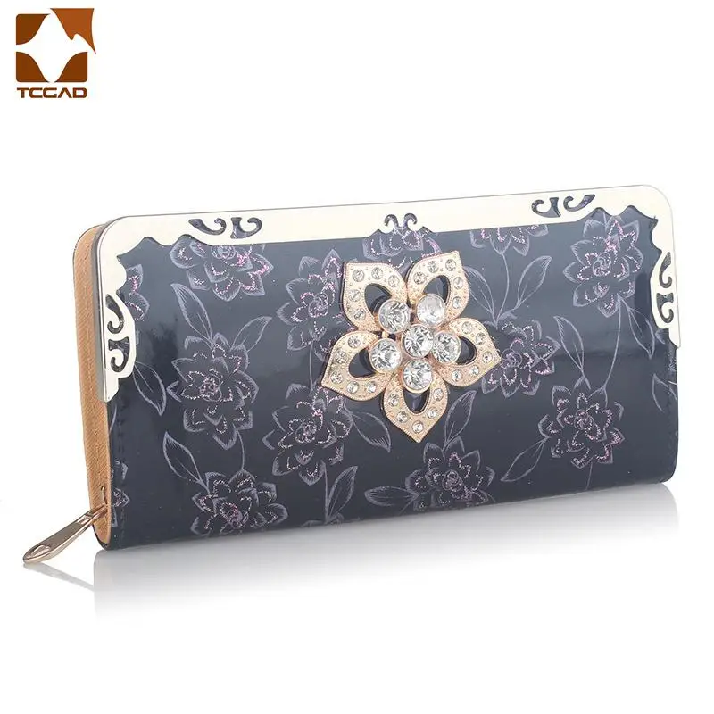 Женский кошелек со стразами, cartera mujer flores monederos para mujer, роскошная сумка-кошелек, основная плисная кожаная сумка для женщин - Цвет: Purple