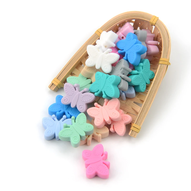 10 stücke Cartoon Silikon Perlen Lebensmittel Grade Schmetterling Perle DIY Baby Zahnen Halskette Spielzeug Beißring Schnuller kette zubehör – Detail 6