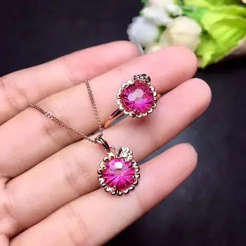 

Real Natural Topaz jewelry set Natural Real Topaz 925 sterling silver 1pc pendant,1pc ring