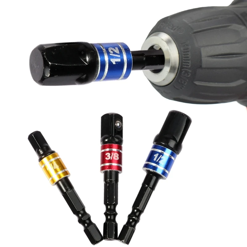 

3 Pcs Drill Socket Adapter Converter for Impact Driver with Hex Shank to Square Socket Drill Bits Bar Extension Set 1/2 3/8 1/4