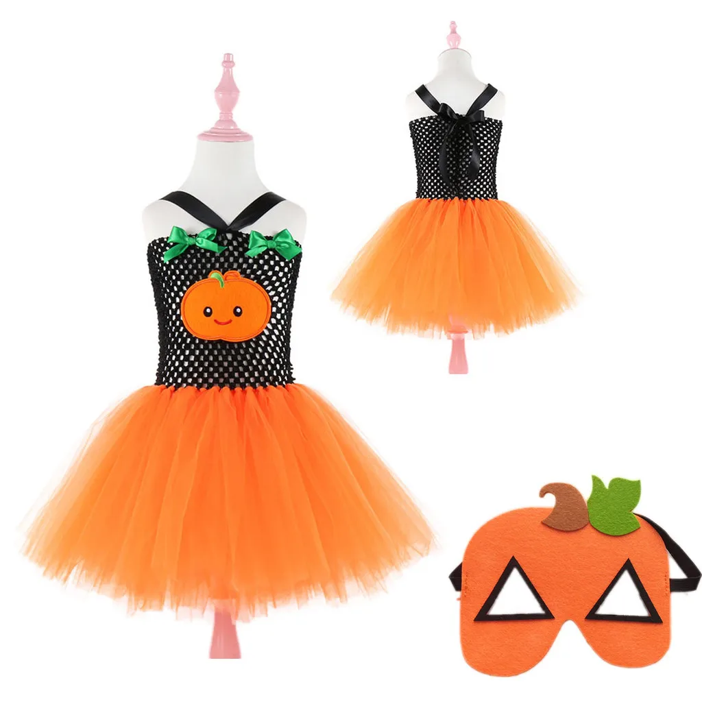 

Cute Toddler Kids Baby Girls Halloween Cosplay Tutu Dress Party +Mask Outfits Set newborn clothes girls clothes детская одежда