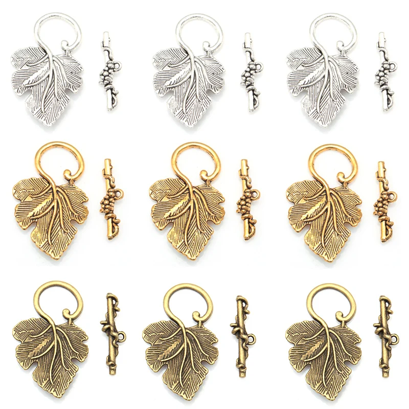 

Wholesale 10Set Tibetan Silver plated Grape Leaf Toggle Clasps Connectors Grapes Clasps Hooks for Jewelry Making DIY