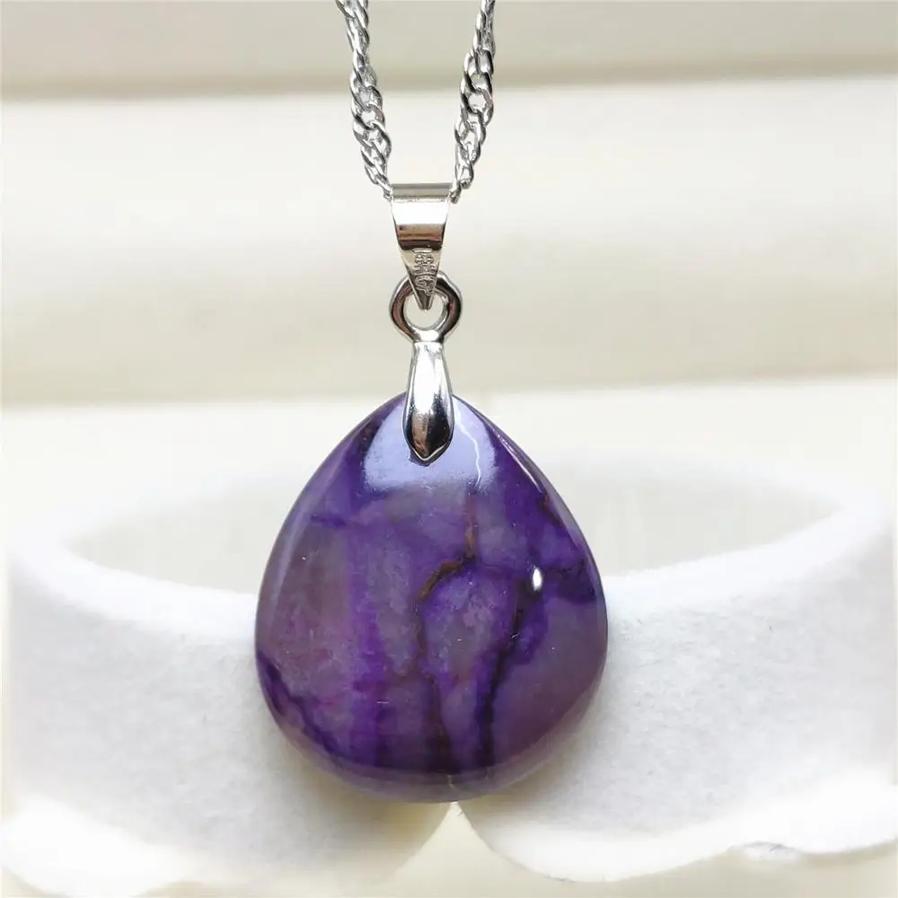 

Genuine Natural Purple Sugilite South Africa Pendant 22x18x5mm Water Drop For Women Men Reiki Stone Fashion Necklace AAAAA