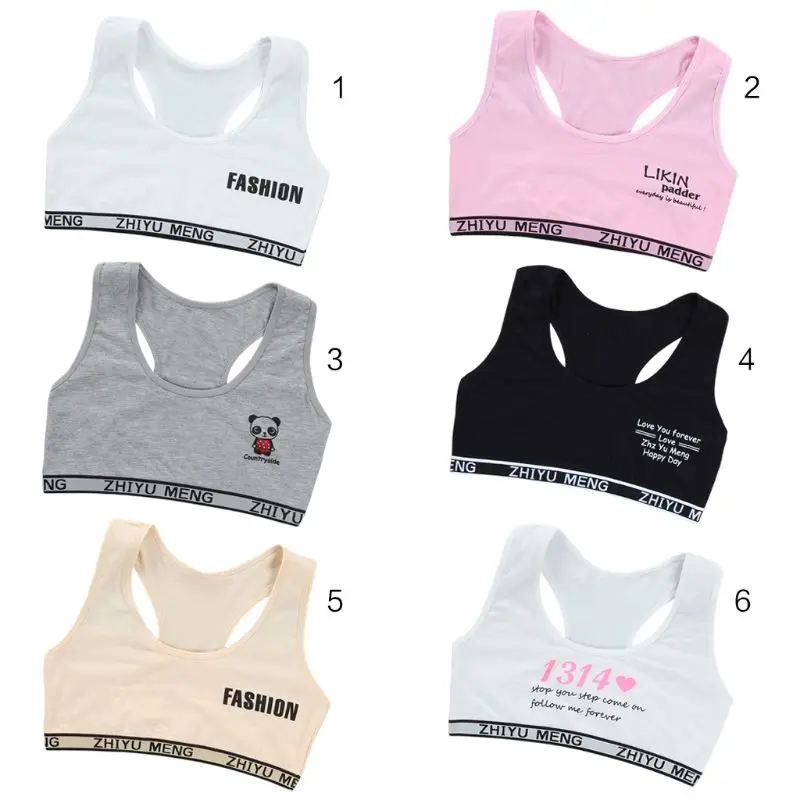 Junior Girl Racerback Cotton Sport Training Bra Letter Print Solid Color Wide Strap Underwear Bralette Seamless Layered Crop Top Junior Girl Racerback Cotton Sport Training Bra Letter Print Solid Color Wide Strap Underwear Bralette Seamless Layered Crop Top
