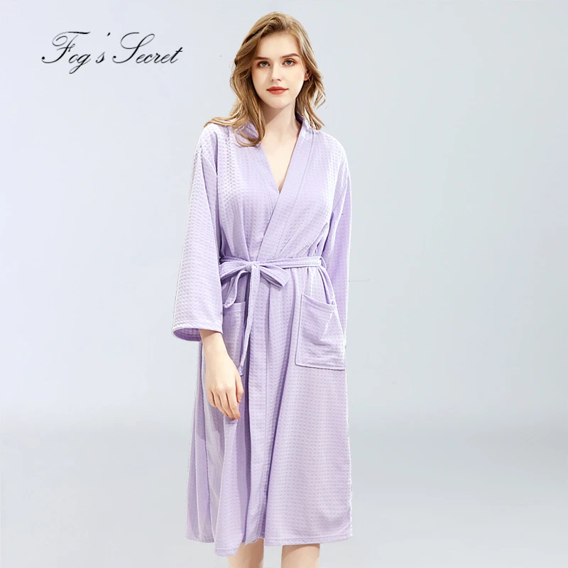 Female-Purple Халат женский мужской банные халаты Пара Осень Зима вафельный тонкий юката для абсорбирующие быстросохнущие пижамы Домашняя одежда ночная рубашка для влюбленных - Цвет: Female-Purple