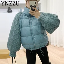 YNZZU новые зимние трикотажные женские рубашки пуховик Повседневная ветрозащитная теплая Женская свободная куртка с воротником-стойкой A1161