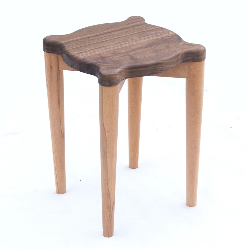 

Solid Wood Dining Room Low Stool Bench Stacked Wooden Square Table Household Black Walnut Color Matching In No
