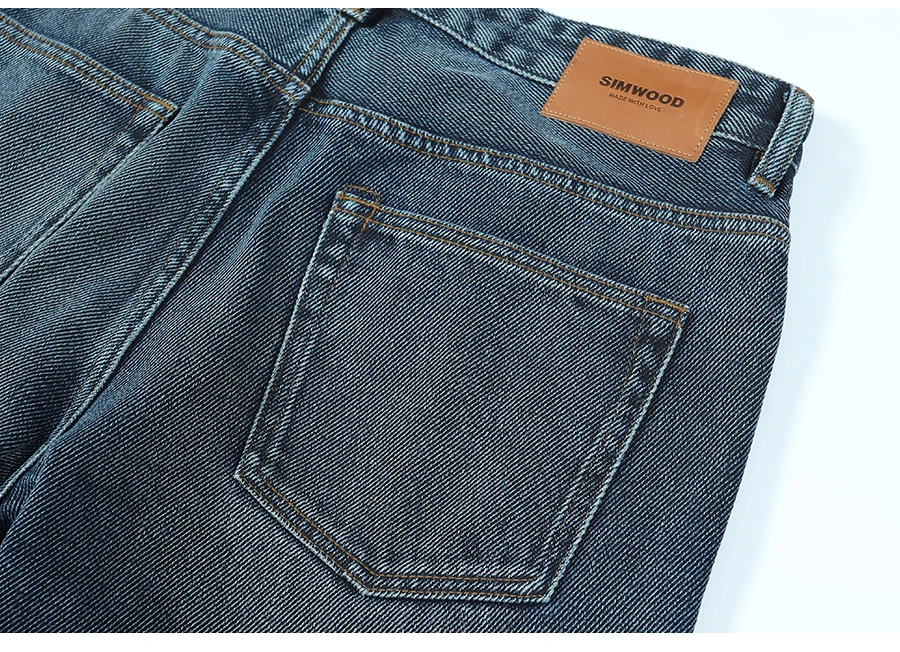 SIMWOOD сезон осень-зима; Новинка; прямые джинсы, мужские Модные с нашитыми буквами из голубой джинсы хлопок джинсовые штаны SI980692