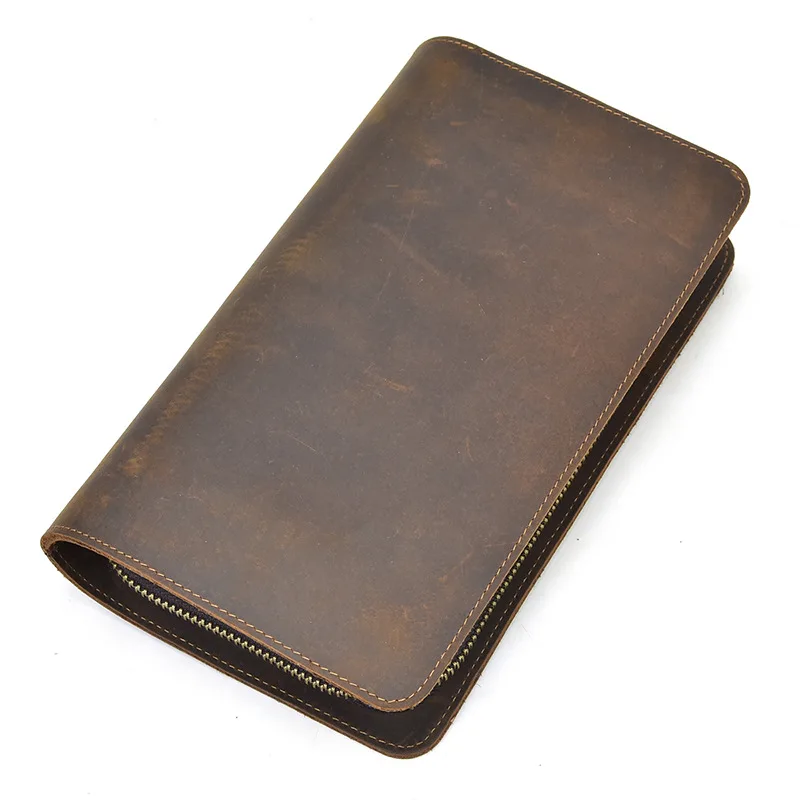 

Retro Men's Hand Wallet Leather Double Zipper Wallet Multi-card First Layer Leather Clutch Bag