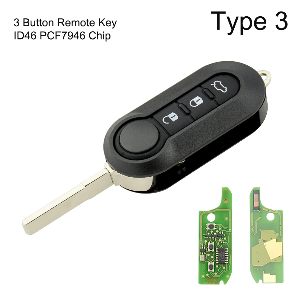 OkeyTech Автомобильный Дистанционный ключ для Fiat Punto Doblo 500 Stilo, Panda Grande флип 433 МГц ID46 PCF7946 чип SIPP22 Uncut Blade 2/3 кнопка - Количество кнопок: Type 3
