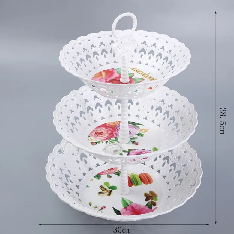 3-слойный съемный фрукты Дисплей тарелки десертные закуски лоток для хранения полые подставка для свадебного торта белое фиксированное колесико из полипропилена диаметром пластины Tablewear