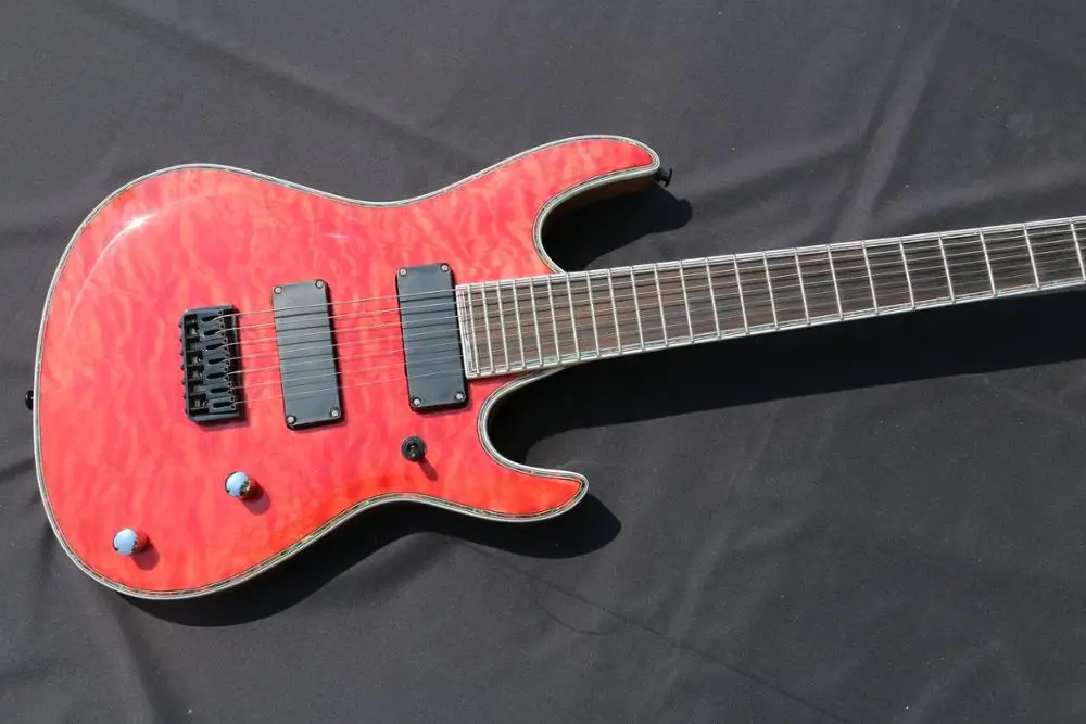 

Trans red arched body top 7string electric guitar guitarra celluloid binding 7 string guitar quilted maple top 7 string guitar