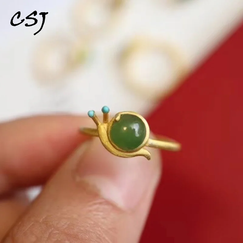 

CSJ New Natural Jasper Ring Sterling 925 Silver Fine Jewelry for Women Wedding Party Girl Gift Box