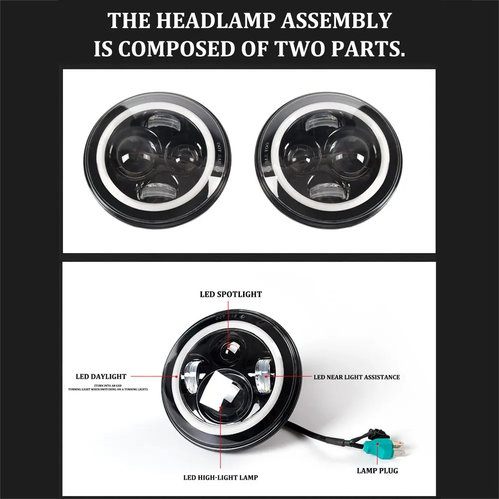 2 шт. 7 дюймов 45 Вт круглый светодиодный светильник на голову s Halo Angle Eyes Для Jeep для Wrangler для JK LJ TJ CJ головной светильник s внедорожный рабочий светильник
