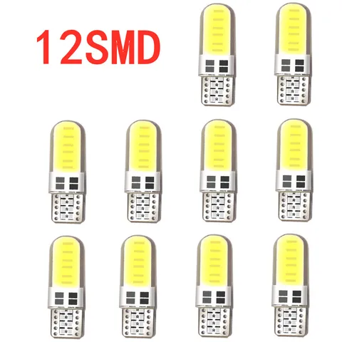 Silicone Gel COB LED Car Light 12V T10 W5W Wedge Side Parking Reading Bulb Signal Lamp Clearance Door Light 12 SMD chips