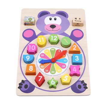 

Infant Wooden Block Clock Building Blocks Toys Kids Early Educational Montessori Table Game Kids Toy for Children Teaching Gifts