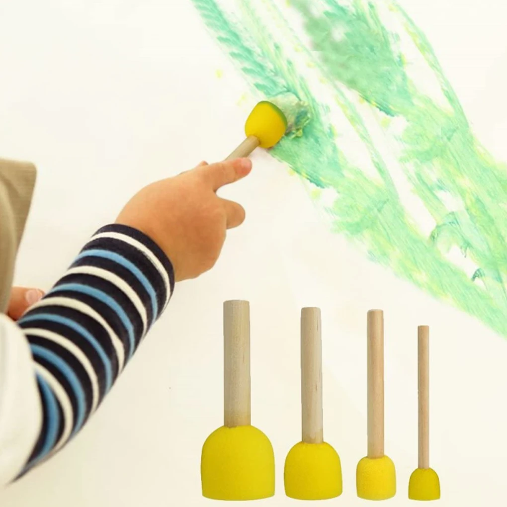 Round Sponges Brush Set Stencil Sponge Brushes DIY Painting Sponges Children Drawing Craft Brushes with Wood Handle 20pcs sponge painting brushes