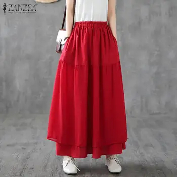 

ZANZEA 2020 Stylish Chiffon Skirts Women's Sundress Casual Double Layer Long Vestidos Female Solid Summer Robe Plus Size 5XL