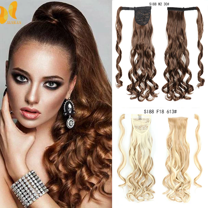 XINRAN Synthetic 22inches Ponytail Clipin Pony tail Pure Color Hair