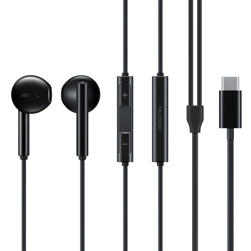 Оригинальные Классические наушники huawei CM33 в ухо тип-c разъемы гарнитура с управлением стерео для P20 P30 pro mate 10 honor 9 - Цвет: Черный