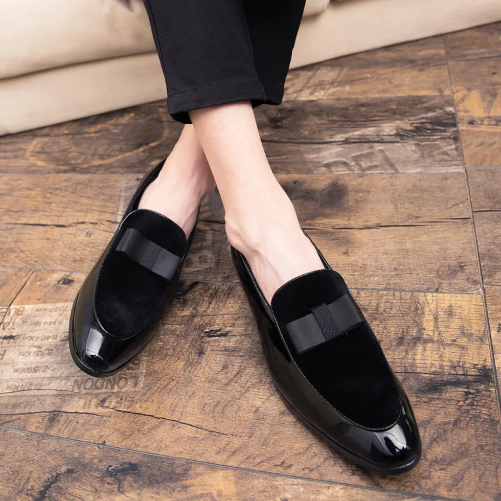 

Autumn Vintage Men Shoes Bow Suede Mens Shoes Square Heel Point Low Solid Casual Shoes Flats Zapatillas Hombre Comfort