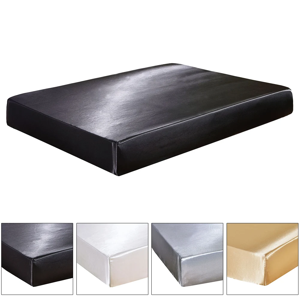 Постельные принадлежности, Мягкая атласная простыня для спальни с четырьмя углами, однотонная Защитная простыня для дома в отеле, чехол для матраса из искусственного шелка, эластичная лента