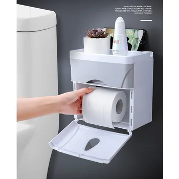 

Free Ship 2019 New Bathroom Toilet Paper Holder Kitchen Wall Mounted Storage Organiser Tissue Box