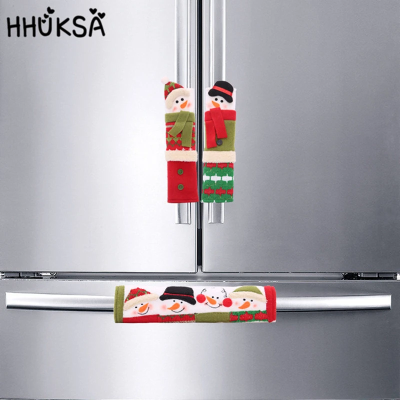 

3Pcs Snowman Pattern Antistatic Handle Cover Christmas Decorations For Home Use For Fridge Microwave Oven Home Decor New Year